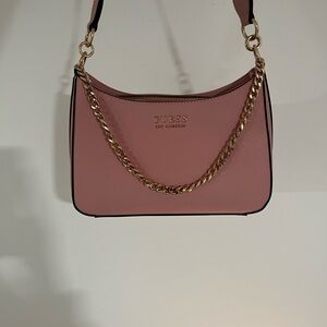 Guess Pink Shoulder Bag with Gold Chain Accent